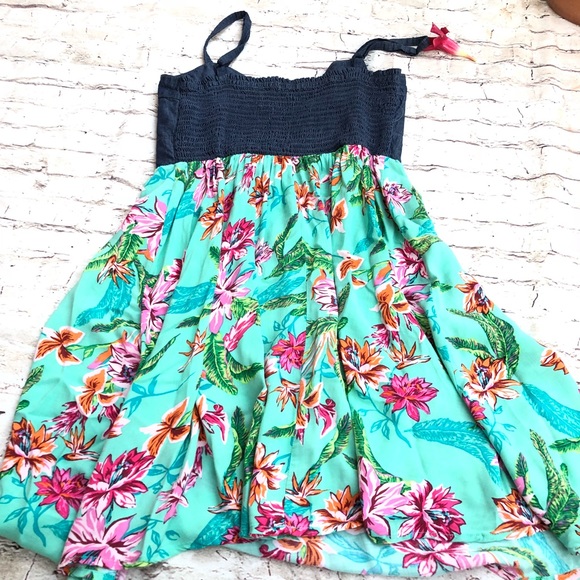 NWOT LOVE Fire 🔥 denim empire dress tropical 🌴 - Picture 2 of 6